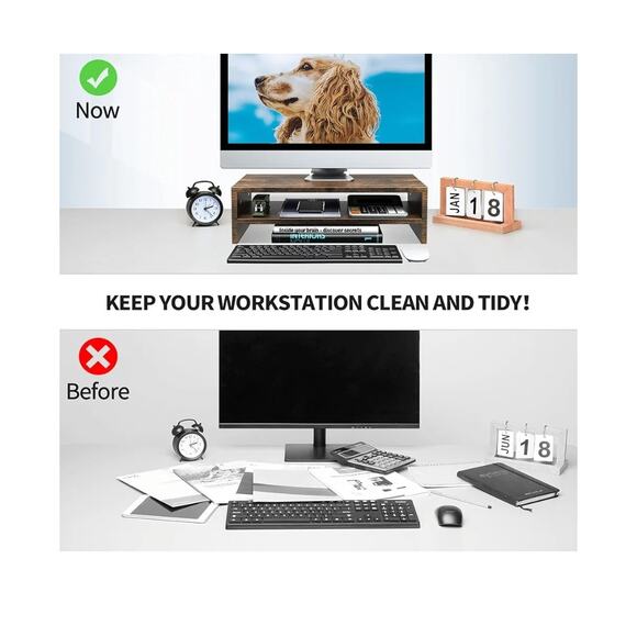 Monitor Stand Riser, 2 Tiers  with Storage Organizer for Home Office(Rust Brown) - Picture 4 of 4